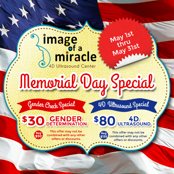Gender Determination and 4D Ultrasound special prices for May Memorial Day Special Coupon